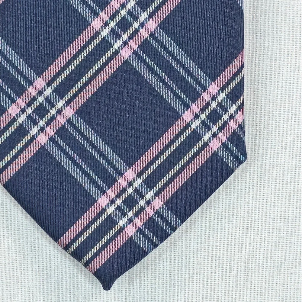 Tommy Hilfiger Mens Tie One Size Navy/Pink Twill Plaid Necktie Quiet Luxury NWT